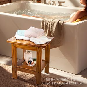 ลิน เย่ฟางเก้าอี้ไม้ในห้องน้ำพร้อมชั้นวางสีน้ำตาลสำหรับใช้ในบ้าน - Product Image 1