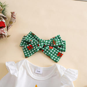 Bébé filles automne hiver arbre de <span class=keywords><strong>Noël</strong></span> à manches longues barboteuse à carreaux princesse quatre pièces robe ensemble - Product Image 5