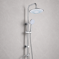 Système de douche apparent moderne chromé avec pommeau de pluie rond et buses bleues faciles à nettoyer pour projets hôteliers (vente en gros)