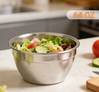 Bol à salade en acier inoxydable à paroi simple de 64 oz, grande capacité, idéal pour la rentrée scolaire