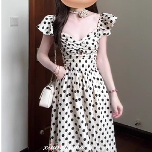 White Polka Dot Dress With Floral <b>Print</b> Halter Neckline Party Casual Style <b>Mini</b> Skirt Polyester Fabric - Product Image 3