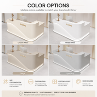 Comptoir de réception en forme de L incurvé sur mesure avec éclairage LED, comptoir de réception en MDF blanc, moderne, pour salon de beauté, spa, boutique de croisière