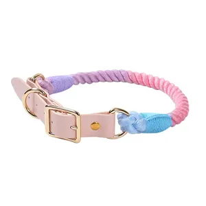 Latest hot seller customized Ombre pet dog leash gradient color hand-dyed woven cotton pet collar