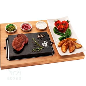 Bamboo Steak Board <b>Slate</b> Charcuterie Board Serving Plates with Hot Stone Grill Stone Plate - Product Image 1
