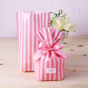 Candy Paper Party Bag Kraft Paper Rainbow Stripe Pink Goodie Paper Bag Grocery Treat Bag For Birthday Sweets Valentines Day