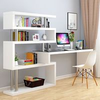 Bureau d'ordinateur de bureau rotatif et créatif en bois, convertible, table de chambre à coucher, simple, bibliothèque d'angle intégrée, réglable