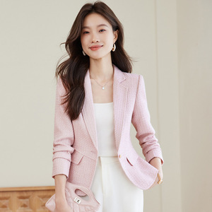 Women's Blazer Apricot Solid Color Polyester Worsted Fit For Autumn - Product Image 3