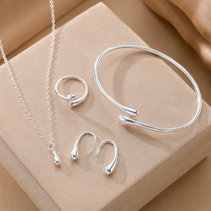 Ensemble de bijoux plaqué or en forme de goutte d'eau, 4 pièces/ensemble, collier, boucles d'oreilles, bagues, bracelet, bijoux de mode pour femmes, cadeau - Product Image 5