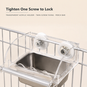 Bol d'alimentation pour cage à oiseaux, support en acrylique transparent, fixation à double vis, gobelet amovible en acier inoxydable pour perruche, canari - Product Image 3