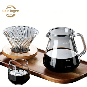 Pichet à café en verre Kingze 600 ml, résistant à la chaleur, pour le café à filtre, pot à café pour le partage, pour la maison, le bureau, le camping - Product Image 1