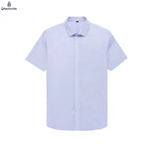 Gemi hazır % 100% pamuk düzenli erkek mavi ince çizgili iş resmi gömlek gömme kısa kollu olmayan demir elbise gömlek erkekler için