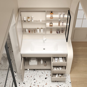 Nuevo mueble de baño blanco con espejo LED y lavabo de cerámica integrado - Product Image 5