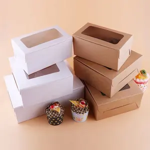 Toptan özelleştirilmiş ekmek ambalaj kutusu özel etiket ve tutucular ekler kek tatlılar Muffin beyaz kahverengi kağıt kutuları