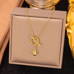 Collar de Moda con Colgante de Gota para Mujer, Joyería de Acero Inoxidable, Chapado en Oro de 18K, Cadena INSY Lockbone - Product Image 1