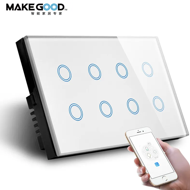 SAA Approved Tuya App 8 Gang OEM WiFi Led Light Switch Smart Home Wall Panel Touch Switch