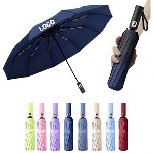 Custom Logo Portable <b>Automatic</b> Open Strong Three Folding Windproof Compact Travel Car Foldable UV <b>Umbrella</b> - Product Image 1
