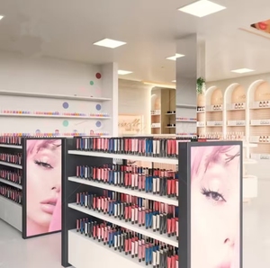 Étagères murales en métal sur mesure, comptoirs de maquillage en MDF de qualité supérieure, design en arc, meubles de magasin de beauté rétroéclairés - Product Image 3