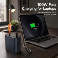 Batterie externe ultra-rapide 100W en alliage d'aluminium, grande capacité 30000mAh, affichage numérique LED, double USB Type-C pour ordinateur portable