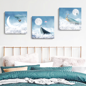 Trẻ Em Của Phòng Trang Trí Nội Thất Bán Buôn Sáng Tạo Vải Tranh Bức Tranh Tường Cá Voi Bầu Trời Trăng Trắng Đám Mây Phim Hoạt Hình In Kỹ Thuật Số - Product Image 6