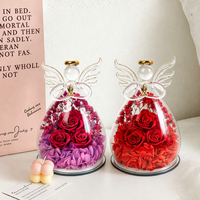 Figurine d'ange en fleur éternelle sous cloche en verre, faite à la main, au toucher naturel, longue durée, cadeau romantique pour les occasions