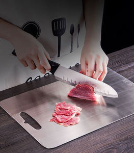 Syh1080カスタマイズされた多目的カッティングブロック金属ステンレス鋼まな板エンドグレインチタンまな板セット - Product Image 6