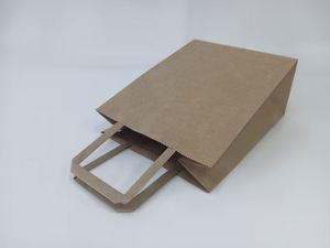 100% Recyclable Eco-friendly Flat Handle Takeaway <b>Carry</b> White Kraft <b>Paper</b> <b>Bag</b> with Your Own logo - Product Image 4