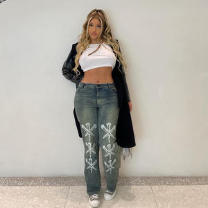 Pantalons en <span class=keywords><strong>jean</strong></span> pour femmes, mode OEM, polyvalents, vêtements de rue, ornés, <span class=keywords><strong>taille</strong></span> <span class=keywords><strong>haute</strong></span>, coupe slim, jeans skinny pour femmes - Product Image 4