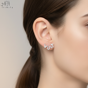 Pendientes de Oro Blanco Sólido de 18K con Diamantes Naturales Reales, Joyería de Líneas Curvas de Calidad Excepcional, Pendientes Delicados y Brillantes - Product Image 3