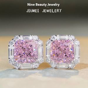 Boucles d'oreilles fines en argent Sterling S925 pour femmes Chic fleur <span class=keywords><strong>de</strong></span> cerisier diamant rose avec fleur <span class=keywords><strong>de</strong></span> glace rayonnante coupe Zircon pierre principale - Product Image 5