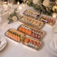 Boîte à sushi avec couvercle transparent en PET recyclable, conteneur à sushi jetable pour emporter, 100% biodégradable et compostable, vente en gros, OEM