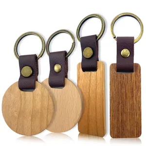 Design personnalisé imprimé populaire nom gravé porte-clés en bois logo laser porte-clés en bois vierge