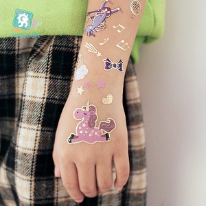 Nuovo arrivo cartoni animati per bambini metallizzato oro corpo temporaneo Flash tatuaggi <span class=keywords><strong>unicorno</strong></span> decorazioni di compleanno adesivi per ragazze - Product Image 5