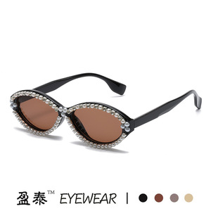 แว่นตา แว่นกันแดดทรงแคทอาย กรอบสีดำ ประดับมุก UV400 แว่นกันแดดผู้หญิง - Product Image 5
