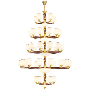 Chinese Style Solid Wood Copper Chandelier Multi Head Led <b>Lights</b> For Villa Living Room Hallway - Product Image 1