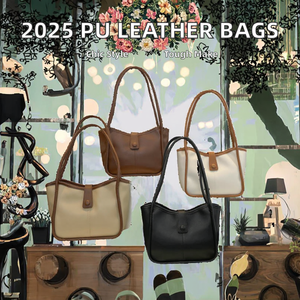 2025 nouveauté PU cuir femme sacs à la mode dame sous les bras et seau sacs avec fermeture à glissière élégant couture couleur - Product Image 2