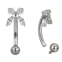 Anneau de nombril papillon incurvé en titane G23 plaqué or 14 carats de haute qualité avec zircon taille Asscher, style punk, pour mariage