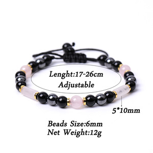 <span class=keywords><strong>Bracelet</strong></span> en quartz rose réglable avec nœud coulissant, entretoise en or noir et métal, perles brillantes en cristal rose, délicat, pour femmes - Product Image 5