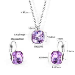 Parure de bijoux en acier inoxydable plaqué or avec pendentif et boucles d'oreilles en améthyste, magnifique et très prisée, pour femme - Product Image 5