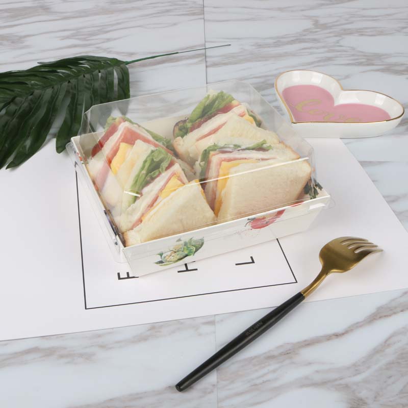 Custom Sandwich Hamburger Rectangle Square Bread Hot Dog Kraft Paper Food Packaging Disposable Cake Box With Clear Plastic Lid