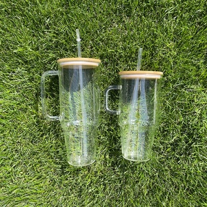 Magazzino USA 40oz Sublimatable tazza di vetro smerigliato con coperchio di bambù adatto per il vinile per il trasferimento termico del rivestimento - Product Image 2