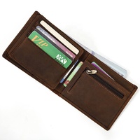 Ritsleting Ramping Dompet Koin Mewah Vintage Crazy Horse Trifold Dompet Kulit Pria dengan Jendela Kartu ID