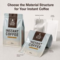 Sachet de café instantané à fond plat imprimé sur mesure avec fermeture éclair pour granulés de café lyophilisé et emballage de vente au détail à marque privée