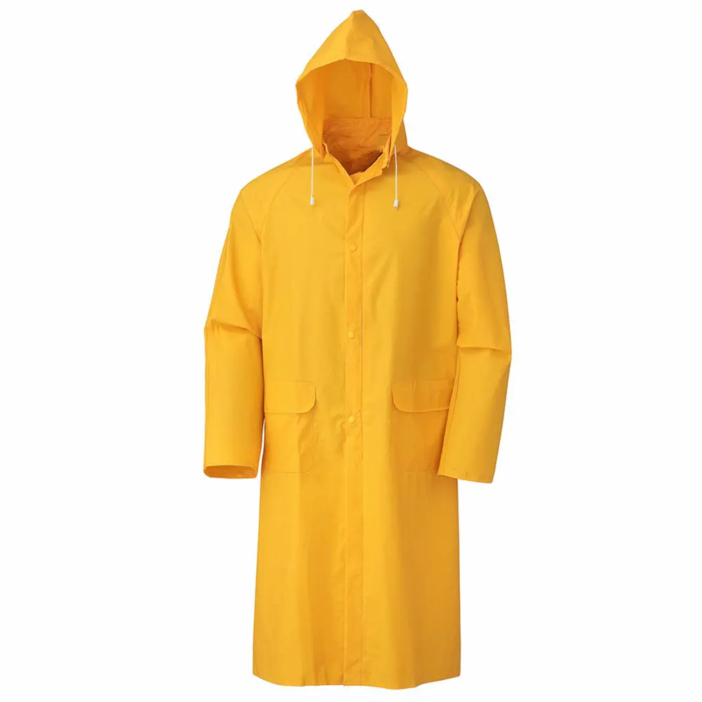 เสื้อกันฝน Pvc กันน้ำสีเหลือง,เสื้อกันฝนสำหรับผู้ใหญ่เสื้อกันฝนโพลีเอสเตอร์เสื้อกันฝนแบบยาว