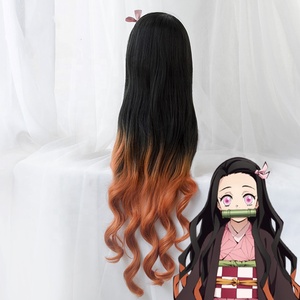 <span class=keywords><strong>Perruque</strong></span> synthétique de cosplay Demon Slayer Anime Kamado <span class=keywords><strong>Nezuko</strong></span>, longue de 95 cm, ondulée, noire et orange foncé mélangées, vente en gros - Product Image 5