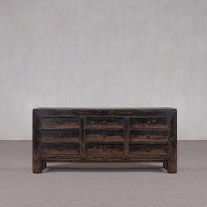 Armoire Wabi-Sabi à 9 tiroirs en bois massif, commode à profil <span class=keywords><strong>bas</strong></span> effet vieilli, menuiserie chinoise vintage pour salons et salles à manger - Product Image 1