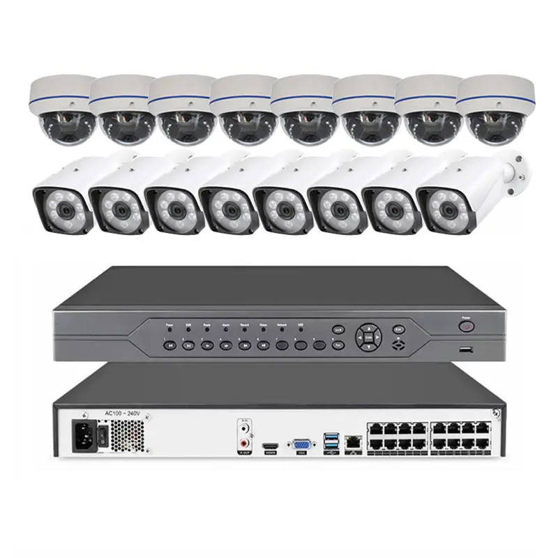 16CH POE NVR 키트 8 불릿 카메라 8 돔 카메라 16 채널 홈 보안 카메라 시스템