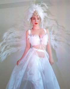 Costume de spectacle, Plumes pour le dos, Coiffe, Gogo femme, Bikini en tulle blanc, Tournée commerciale de danse DS - Product Image 4