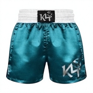 Shorts de boxe K4 unisexe bleu sarcelle polyester/coton respirant coupe ample pour adulte, vêtement d'arts martiaux mixtes avec logo imprimé sur le devant 140g - Product Image 1