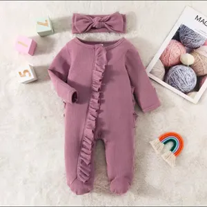 Chất Lượng Cao Cotton Hữu Cơ Bé Jumpsuit Với Chân Waffle Dài Tay Áo Bé Quần Áo Tùy Chỉnh Mùa Xuân Bóng Đá Trẻ Em Quần Áo