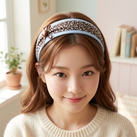 Serre-tête coréen en tissu bleu imprimé avec nœud, fait main, de haute qualité, personnalisable en couleur pour femme